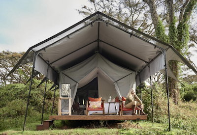 Sanctuary Ngorongoro Crater Camp luxury tented suite small sitting area birdlife Tanzania