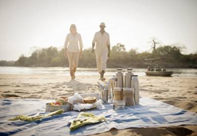 Sand Rivers Selous romantic sandbank picnic Rufiji River Selous Tanzania