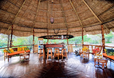 Selous Impala Camp main bar lounge thatched area Selous Game Reserve Tanzania
