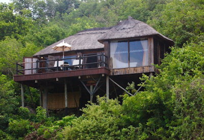 Mivumo River Lodge thatched suite overlooking Rufiji River Delta Selous Tanzania Serena