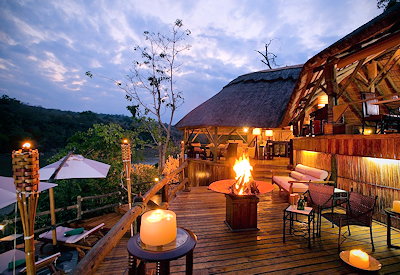 Mivumo River Lodge wooden viewing deck Rufiji River breakfast lunch outdoor Tanzania