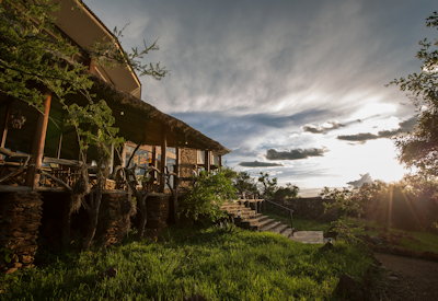 Serengeti Simba Lodge main guest area lounge fireplace viewing deck Serengeti Tanzania