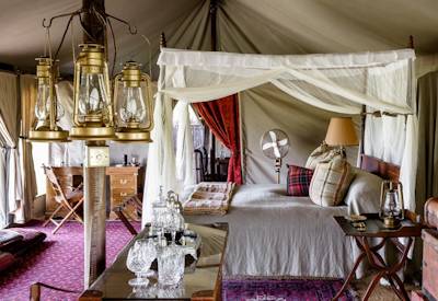Singita Sabora Tented Camp 1920s explorer tent antiques Persian rugs Zanzibari chests Tanzania
