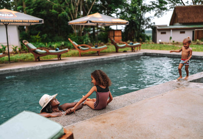 Adrift River Club swimming pool sun loungers bungee tower Victoria Nile Uganda