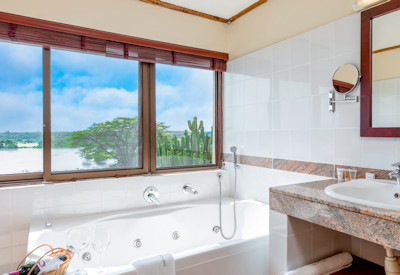 Chobe Safari Lodge en-suite bathroom panoramic Nile River views Uganda