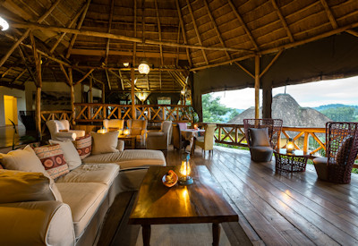 Crater Safari Lodge lounge dining crater lake views Kibale National Park Uganda
