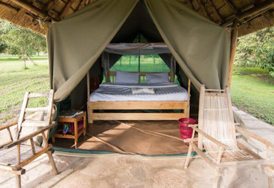 Fort Murchison tented suite grass thatched roof private terrace Albert Nile Uganda