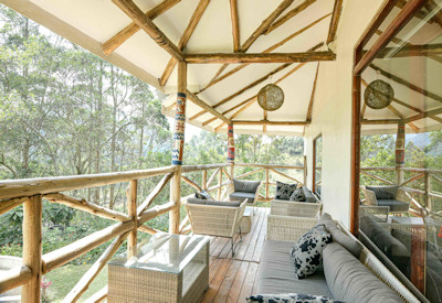 Gorilla Safari Lodge wooden bannisters cobbled paths Bwindi Forest Uganda