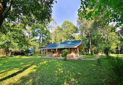Ishasha Wilderness Camp central lounge forest setting Ntungwe River Uganda