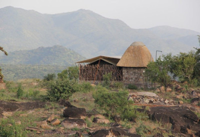 Kidepo Savannah Lodge distant Mount Morungole mountain ranges Kidepo Valley Uganda