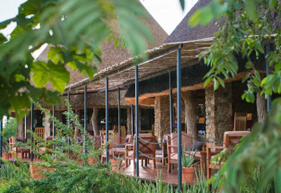 Kidepo Savannah Lodge open central guest area thatched bar zero light pollution Uganda