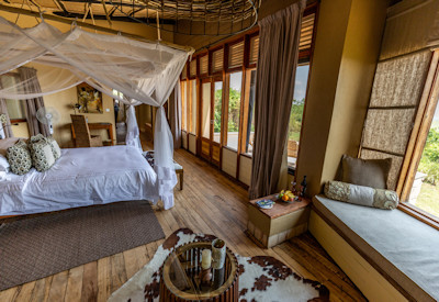 Kyambura Gorge Lodge afro-chic banda private balcony Kyambura Gorge Uganda