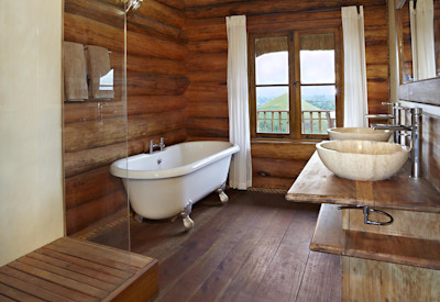 Kyaninga Lodge marble countertop bath claw-footed freestanding bath Kibale Uganda