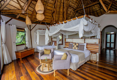 Lemala Wildwaters Lodge luxurious suite panoramic Victoria Nile rainforest views Uganda