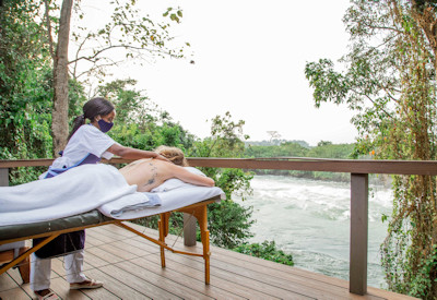 Lemala Wildwaters Lodge spa wellness Kalagala Island above Nile rapids Uganda