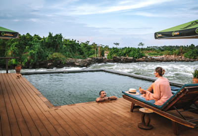 Lemala Wildwaters Lodge granite swimming pool cantilevered Victoria Nile rapids Uganda
