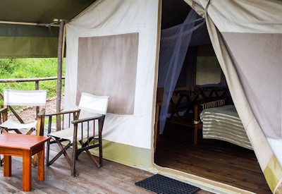 Mantana's Lake Mburo Camp tented suite private verandah 180 degree views Lake Mburo Uganda