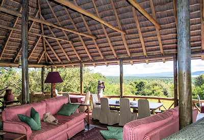 Mantana's Lake Mburo Camp thatched lounge bar Lake Mburo views zebra warthog Uganda