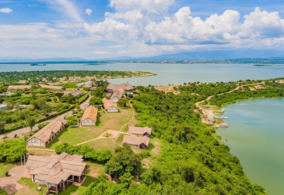 Mweya Safari Lodge Kazinga Channel views hippo congregation Uganda