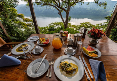 Ndali Lodge breakfast crater lake views dining room Kibale National Park Uganda