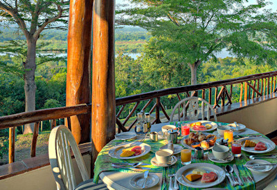 Paraa Safari Lodge Captain's Table Restaurant historic hall Nile views Uganda