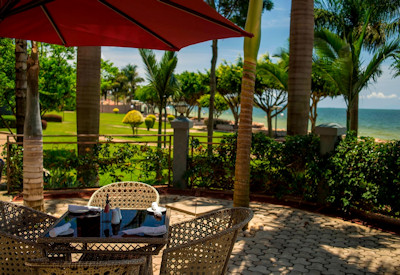 Protea Hotel Entebbe outdoor terrace dining sunset Lake Victoria Entebbe Uganda
