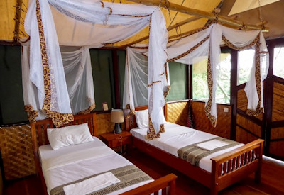 The Bush Lodge single bedded en-suite banda mosquito net Uganda