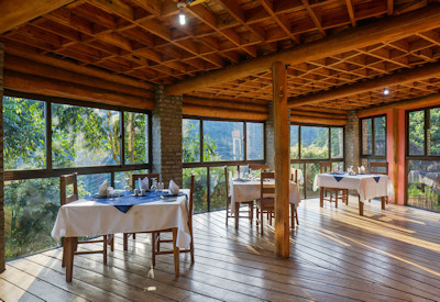 Trackers Safari Lodge dining room handcrafted furniture exceptional cuisine Uganda