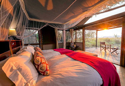 Busanga Bush Camp large tented suite Busanga Plains views Kafue National Park Zambia