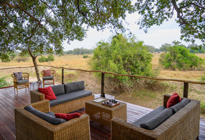 Views of the Luangwa Valley bushveld from the open-fronted Chikoko Tree Trails Camp treehouse suite