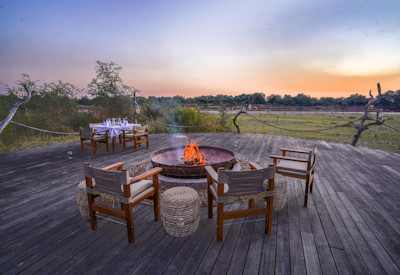 Cosy evening firepit area for guests to relax and share safari stories under the stars at Chikunto Safari Lodge