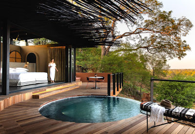 Chichele Presidential Lodge private plunge pool viewing deck Luangwa Valley Zambia