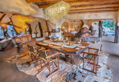 Chongwe River House Time Tide central guest area wildwood furnishings Lower Zambezi Zambia