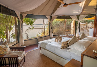 Chongwe River Suites spacious bedroom Chongwe sunrise views Lower Zambezi Zambia