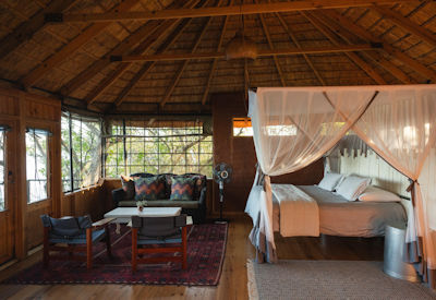 Chundukwa River Lodge large thatched river chalet private viewing deck Zambezi Zambia