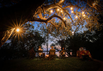 Chundukwa River Lodge main viewing deck dusk Zambezi River Livingstone Zambia