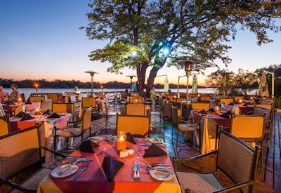 David Livingstone Safari Lodge dining deck restaurant Lady Livingstone cruise Zambia