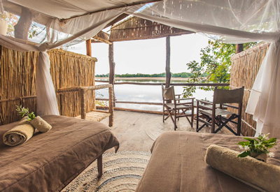 Kafunta Island Bush Camp bush chalet viewing deck Luangwa River South Luangwa Zambia