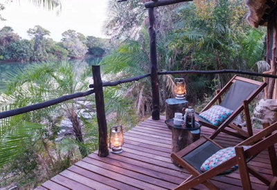 Kaingu Lodge private wooden viewing deck Kafue River Kafue National Park Zambia