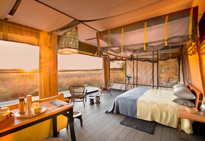 King Lewanika Lodge only permanent camp tented suite private verandah Liuwa Plain Zambia