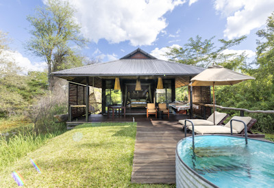 Mukwa River Lodge private plunge pool terrace outdoor shower Nespresso Zambezi Zambia