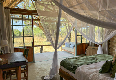 Mwamba Bush Camp bamboo thatch chalets dining area Mwamba River South Luangwa Zambia