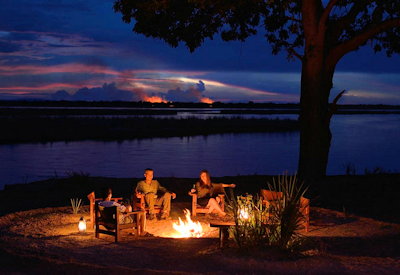 Potato Bush Camp firepit private deck Zambezi River views Mana Pools Lower Zambezi Zambia
