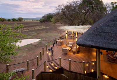 Puku Ridge Camp wooden viewing deck Kakumbi Dambo Puku antelope South Luangwa Zambia