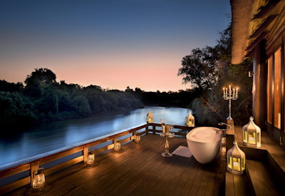 Royal Chundu Island Lodge riverfront bathtub Katombora Island Zambezi River Zambia
