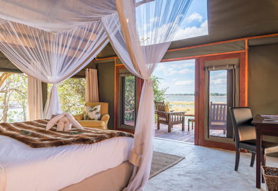 Royal Zambezi Lodge luxury Deluxe Suite canopied tent natural tones Zambezi River Zambia
