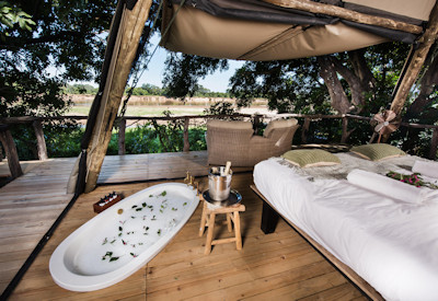 Scenic wooden viewing deck overlooking the astonishing habitat diversity surrounding Shawa Luangwa Camp