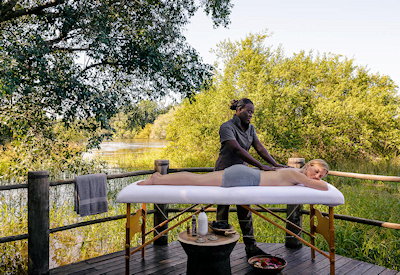 Sussi Chuma Lodge Africology spa treatment room stilts Zambezi River Livingstone Zambia