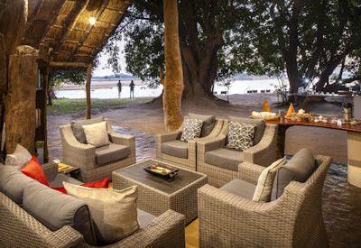 The central main guest area offering panoramic views of the Luangwa River and national park at Tafika Camp