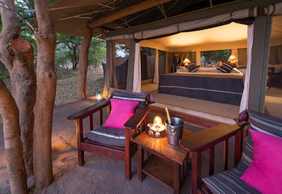 Tena Tena Camp private tented suite private dressing room waterhole views Zambia